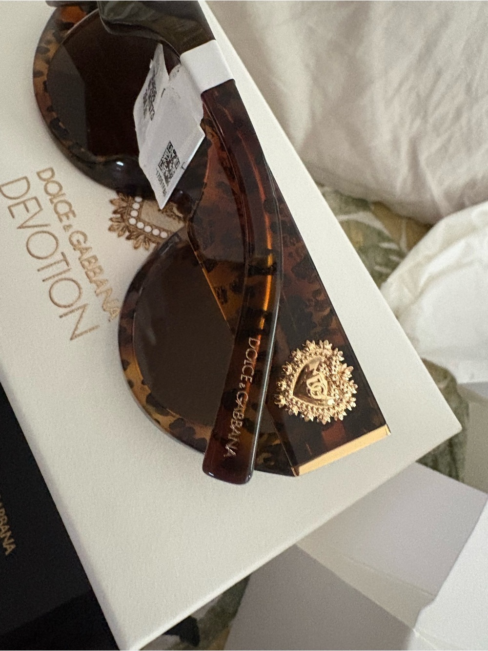Dolce & Gabbana Tortoiseshell Devotion Sunglasses with Gold Crest logos